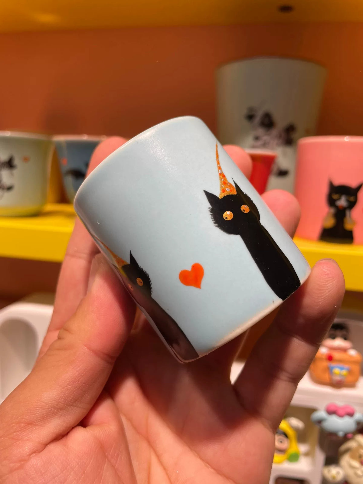 Hand Painted Black Cat Ceramic Cup