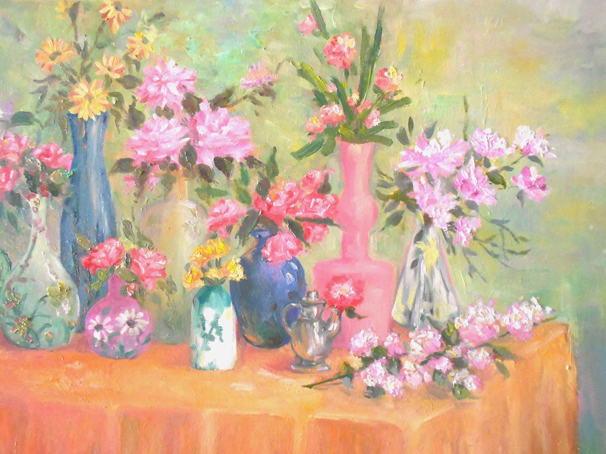 Original Oil Painting Flowers on Table 60x80
