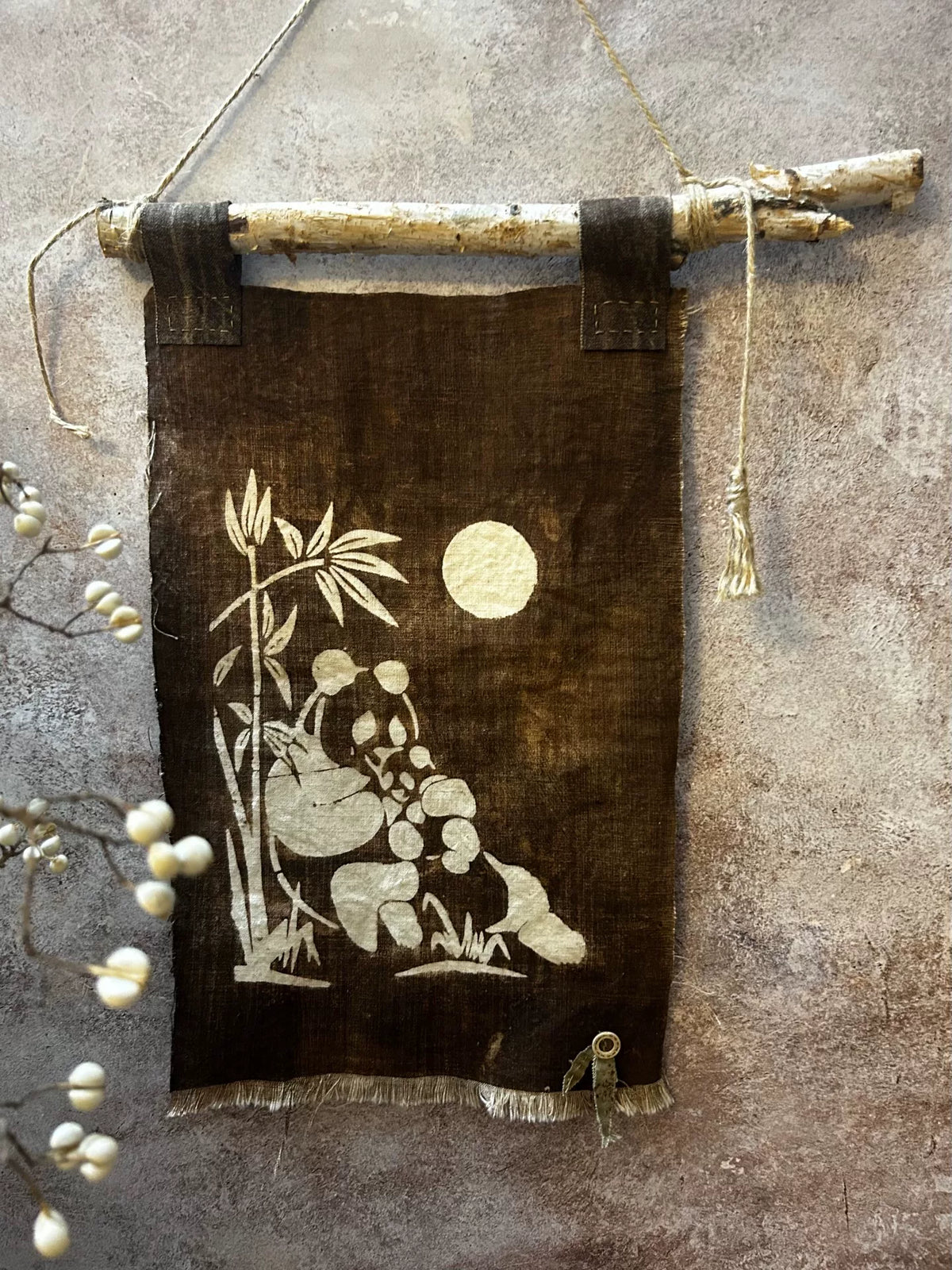 Met persimmon geverfde Panda Bamboe maan Wandhanger