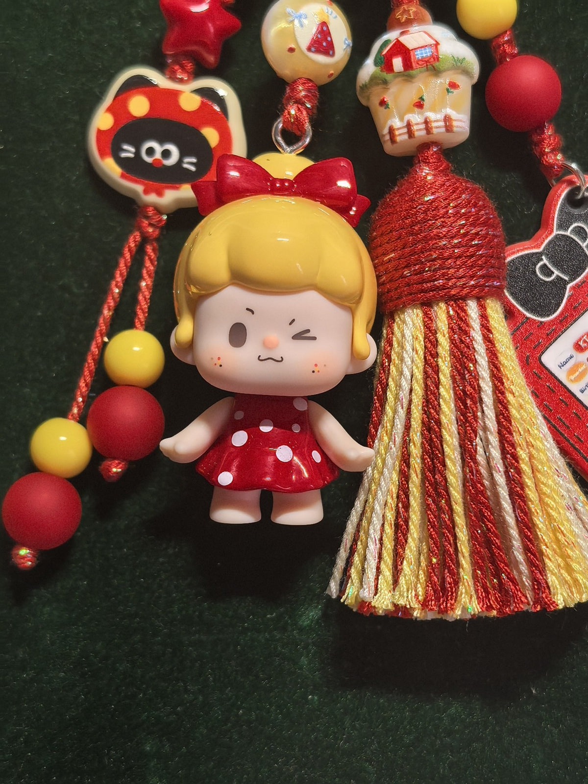 Red Bow Girl Figurine Phone Charm Keychain