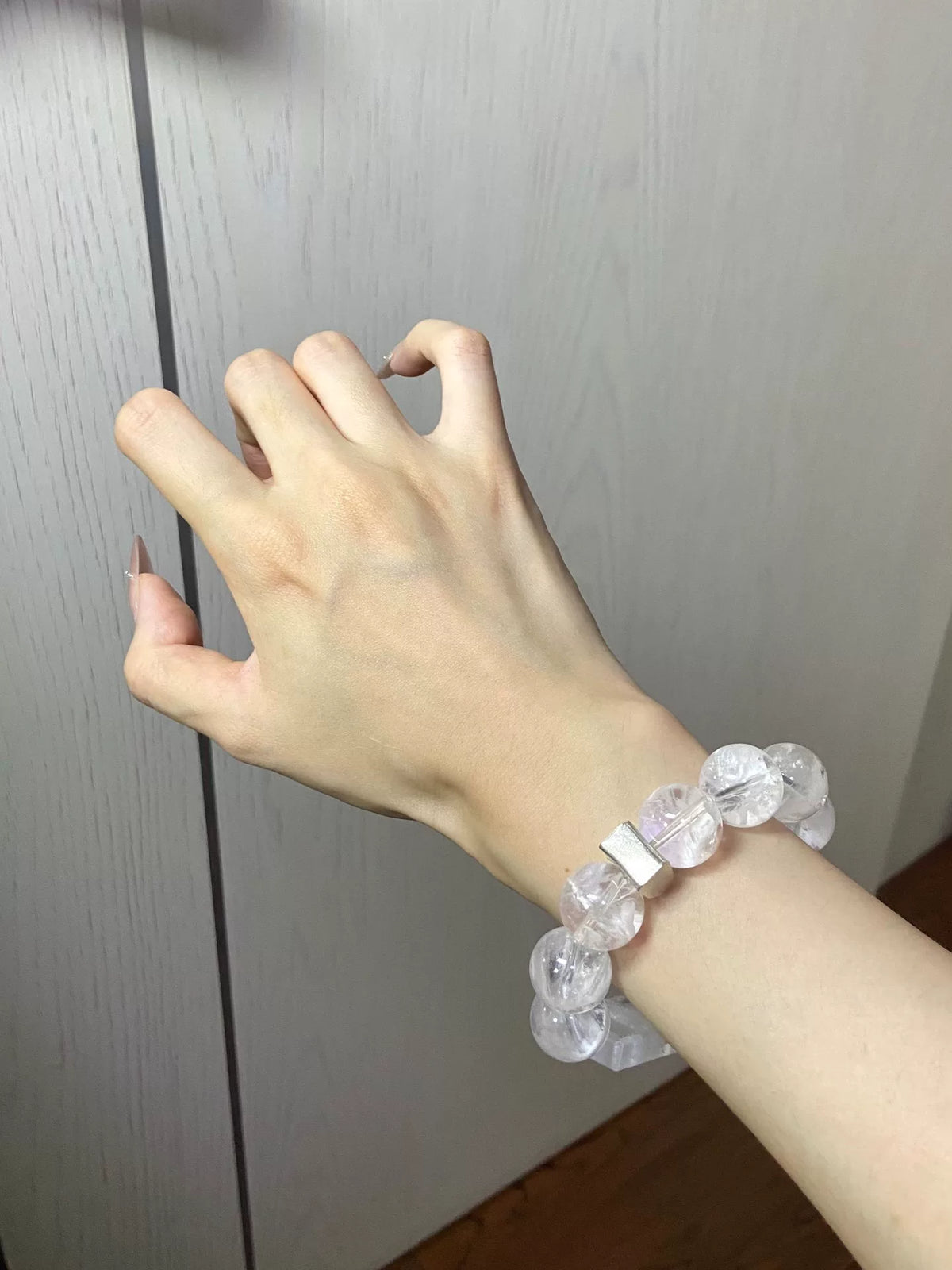 ナチュラルホワイトゴーストクリスタル ビーズブレスレット S925 シルバー