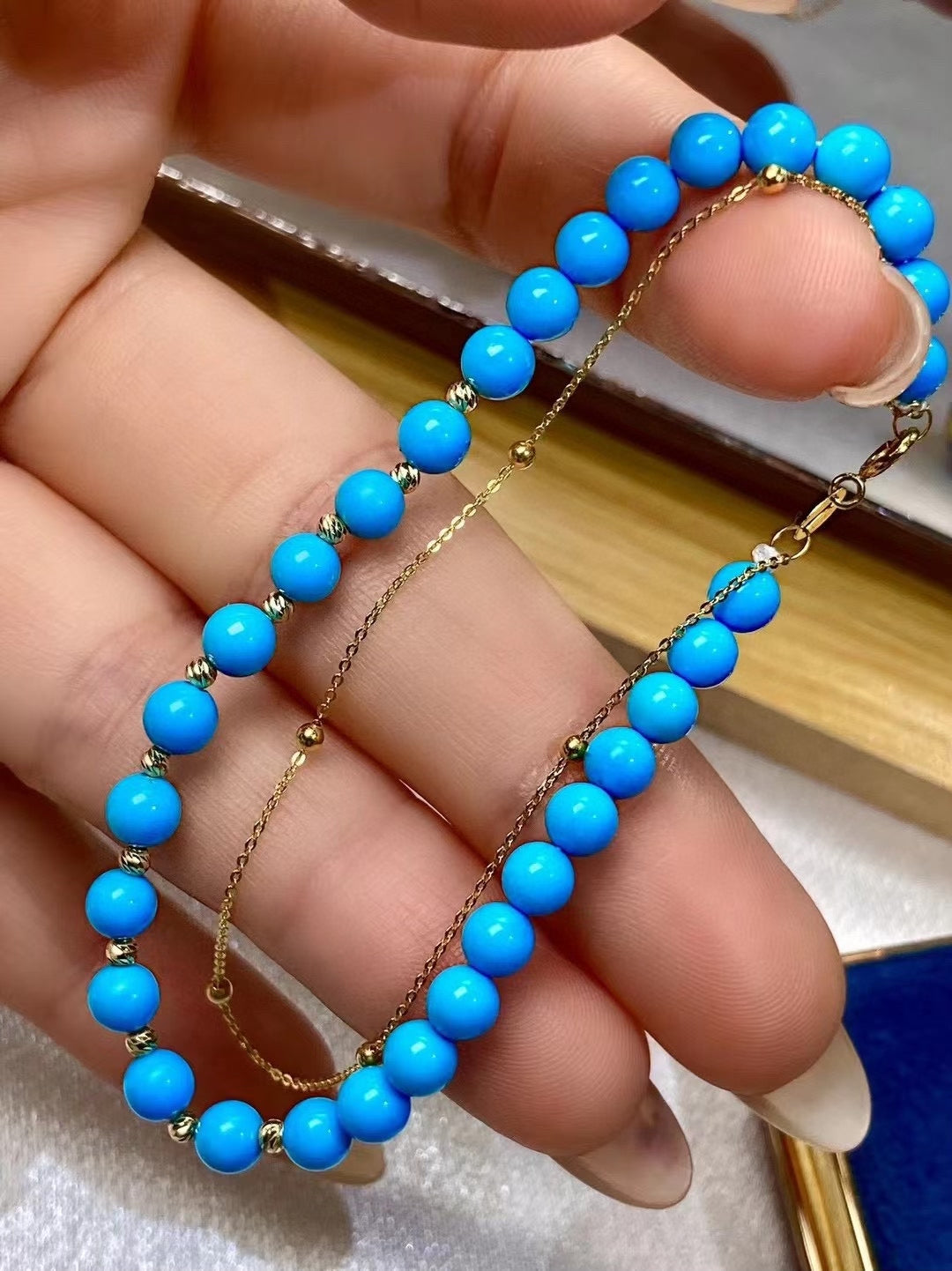 18K Gold Sleeping Beauty Turquoise Double-Chain Bracelet