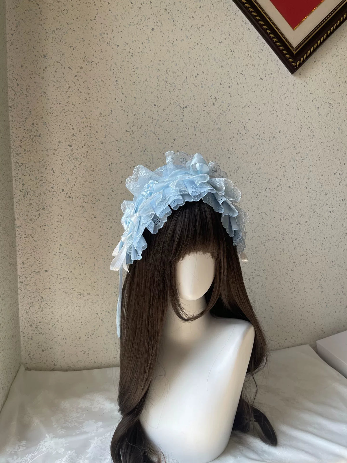 Bandeau Lolita en dentelle et rubans bleu