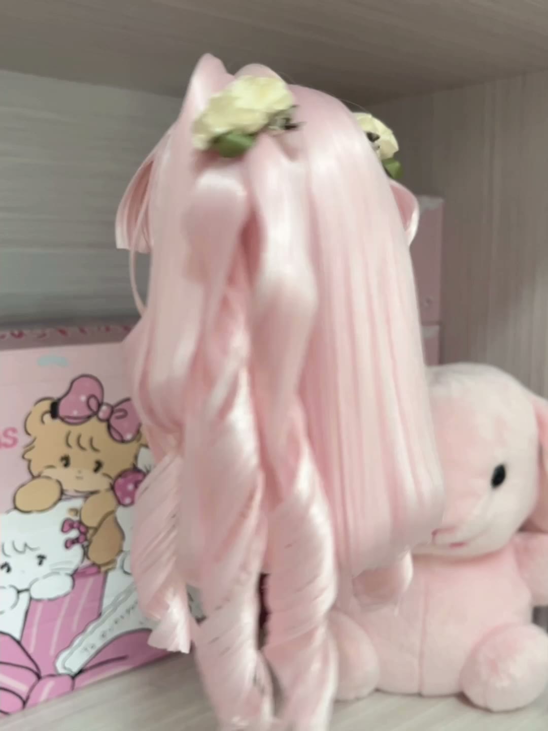 Doll Wig Pastel Pink with Pigtails