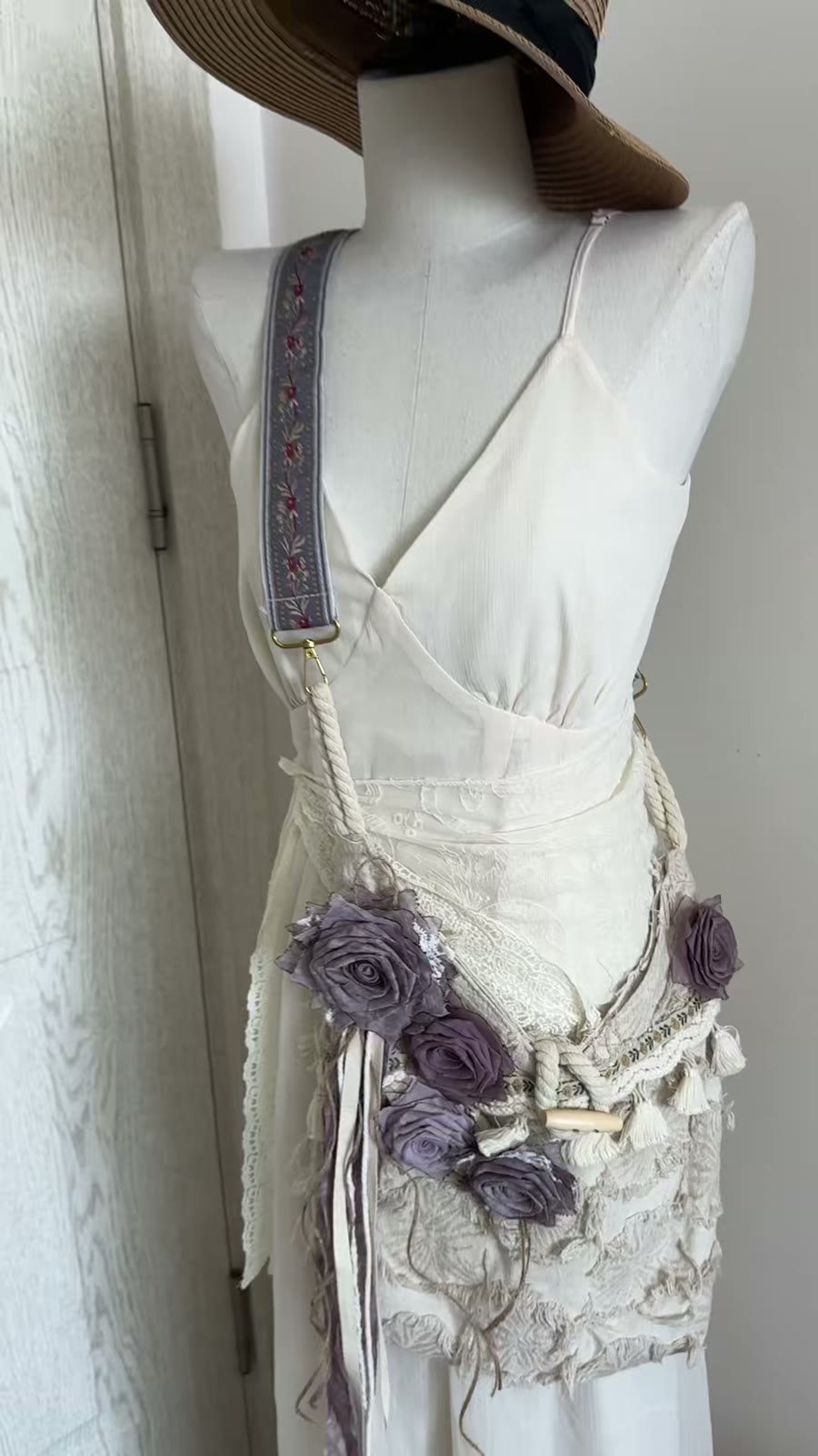 Handcrafted Fabric Rose Slouchy Shoulder Bag