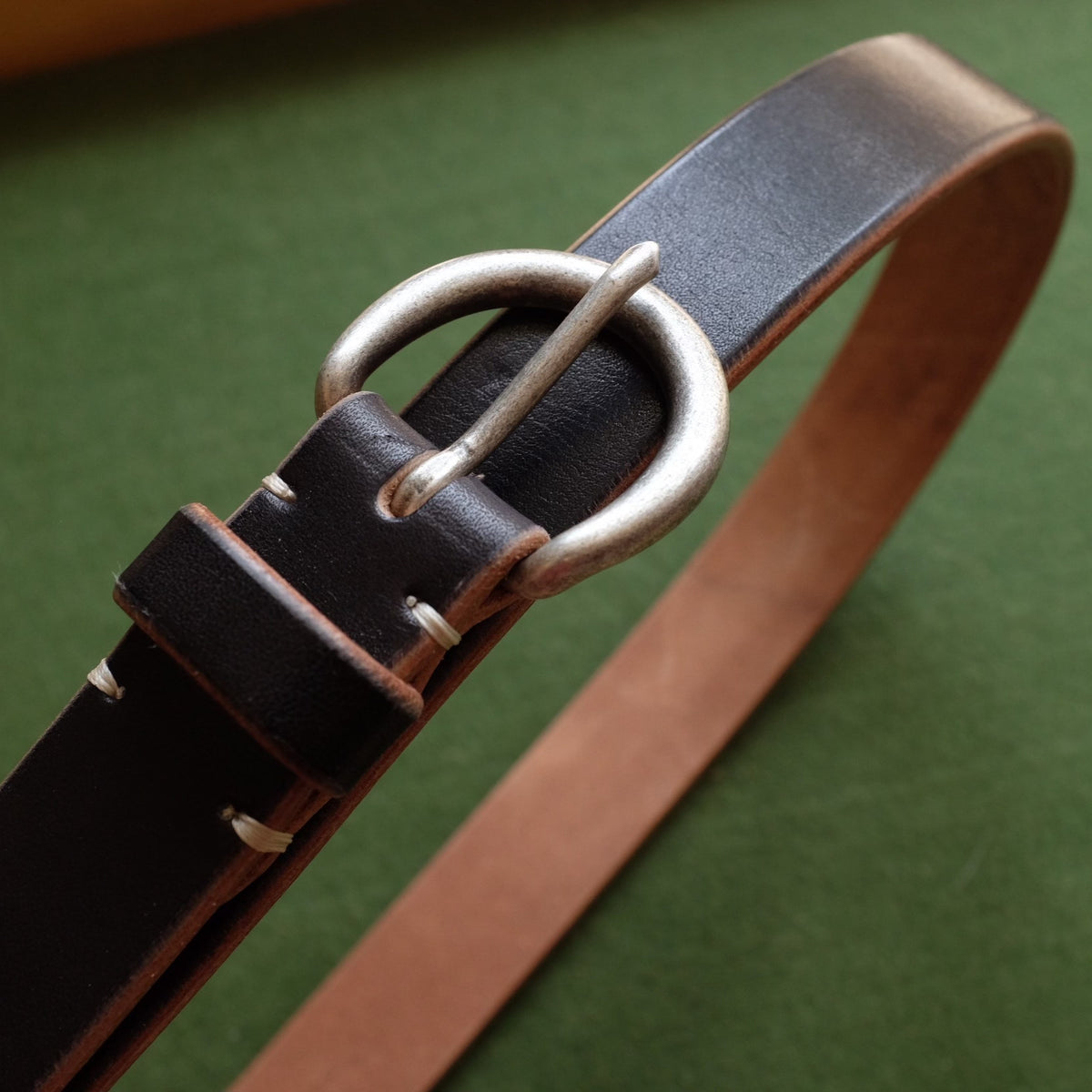 Dark Brown Leather Belt with Silver-Plated Brass Buckle