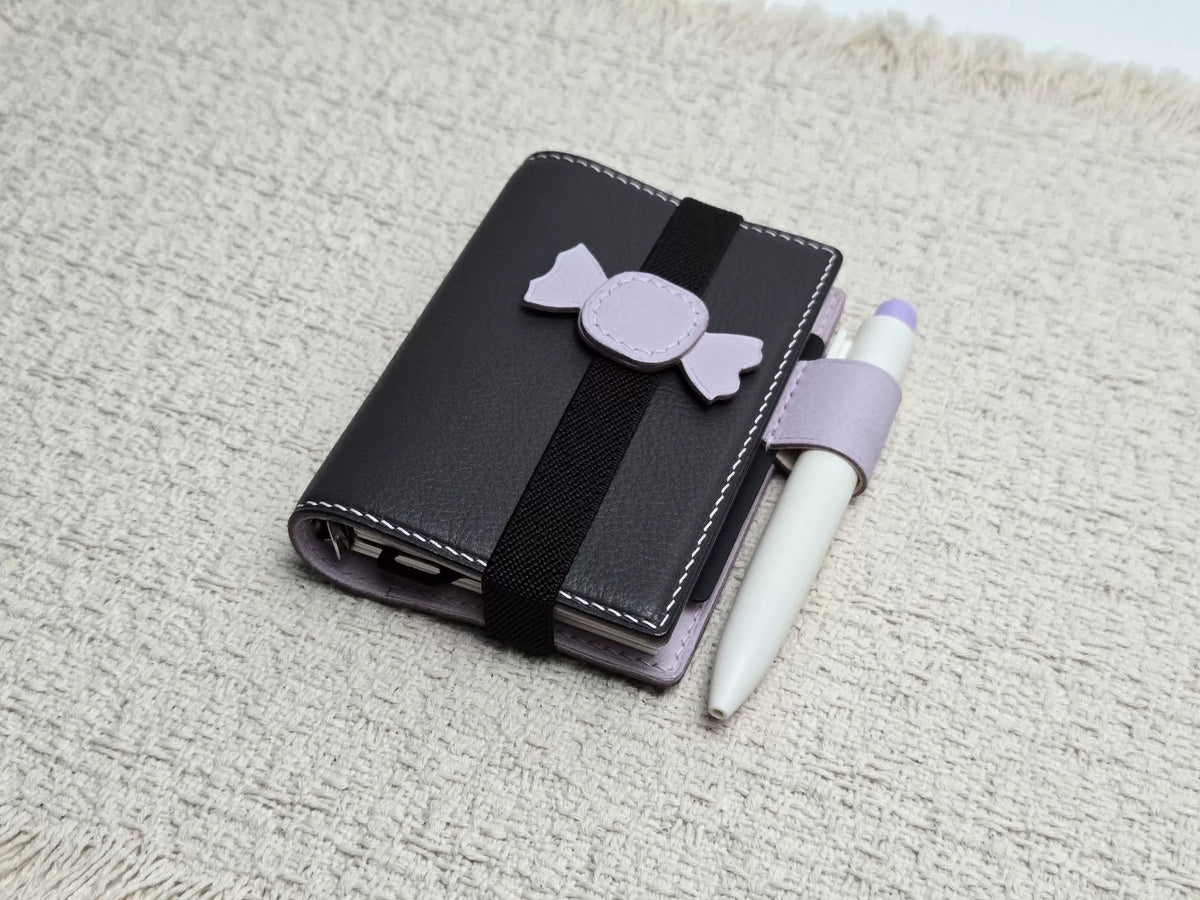 M5 Leren Plannerhoees Antraciet/Lavender Vouwoudig