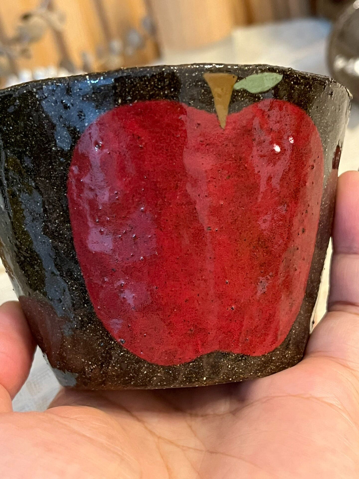 Handmade Black Ceramic Apple Coffee Cup