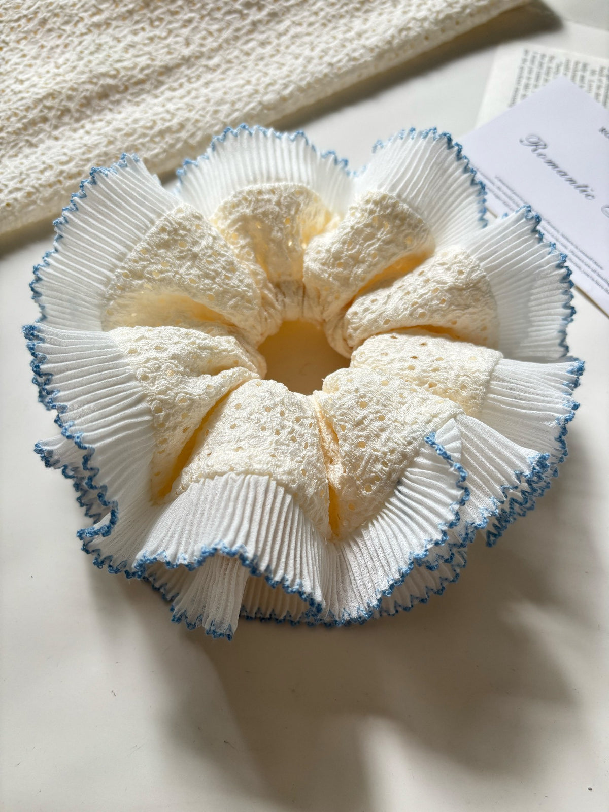 Double Layer Cream Scrunchies with Lace Trim