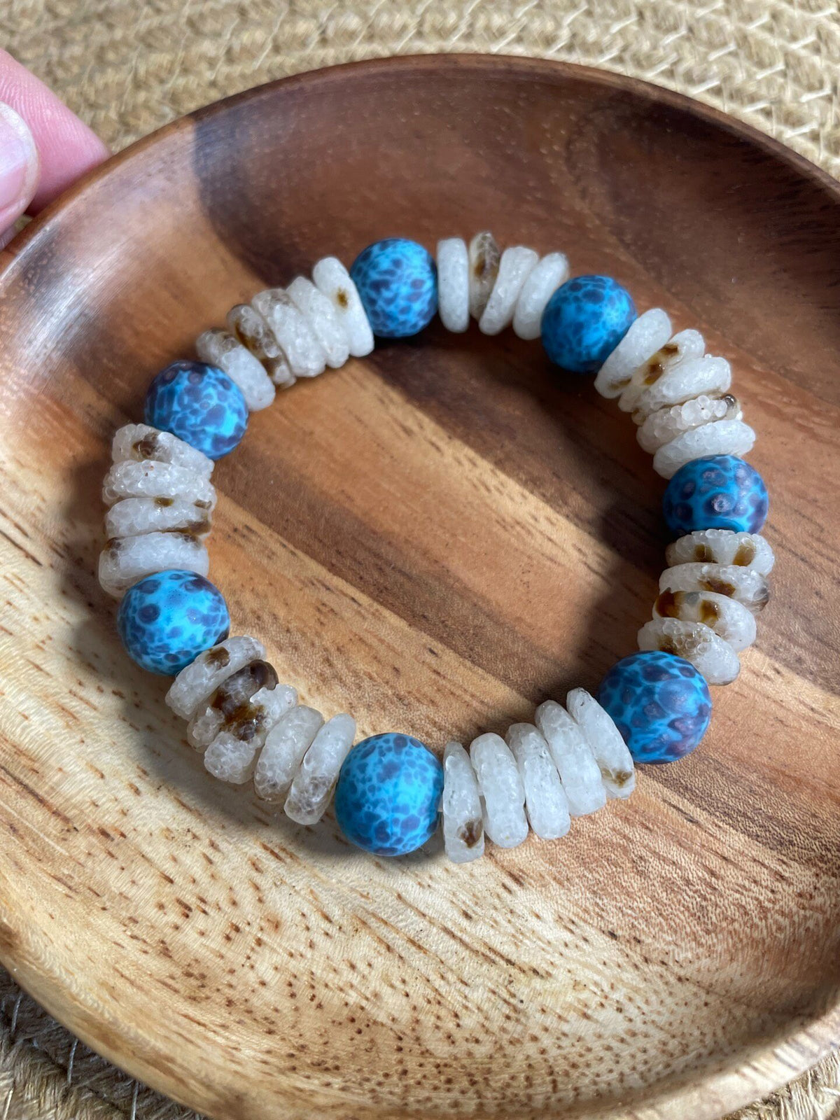 Blue Glass Beaded Bracelet with White Spacers