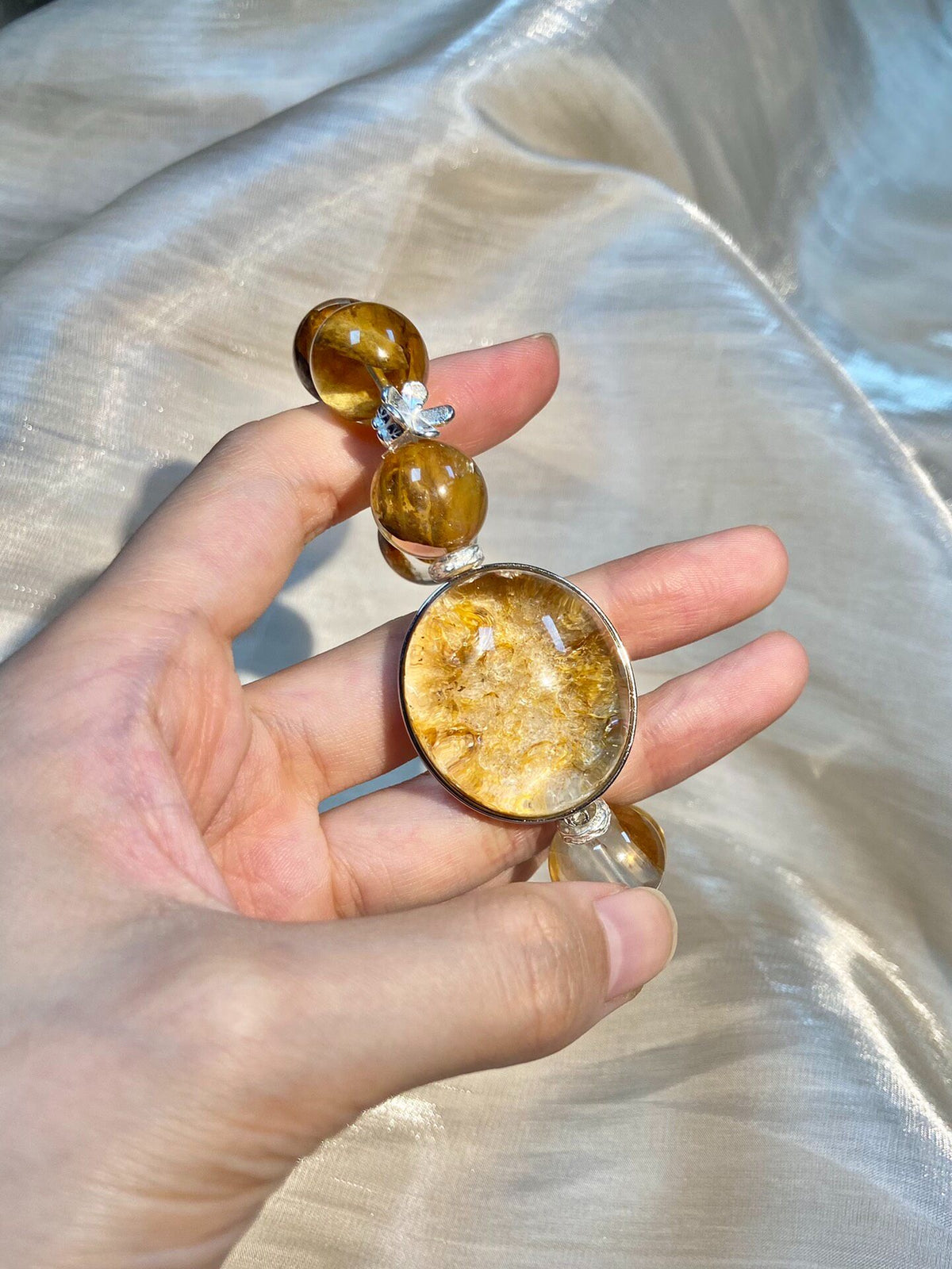 Yellow Glue Flower Quartz Crystal Bracelet