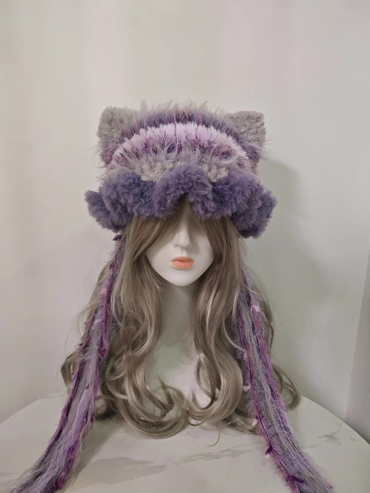 Handmade Cat Ear Hat Gray Purple