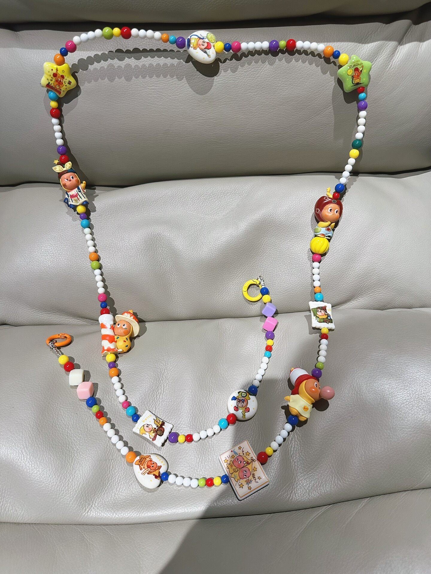 Beaded Phone Strap and Bag Chain with Cartoon Charms and Star Pendants