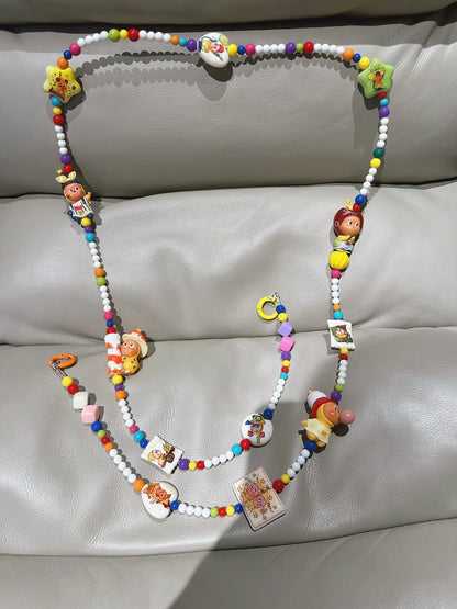Beaded Phone Strap and Bag Chain with Cartoon Charms and Star Pendants