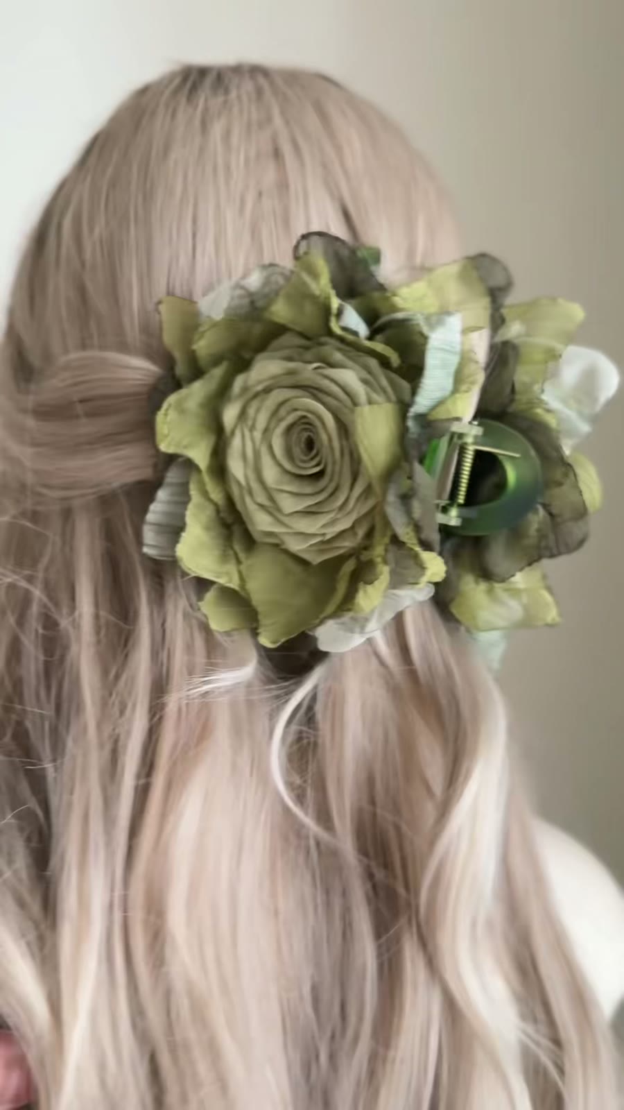 Green Fabric Rose Hair Clip
