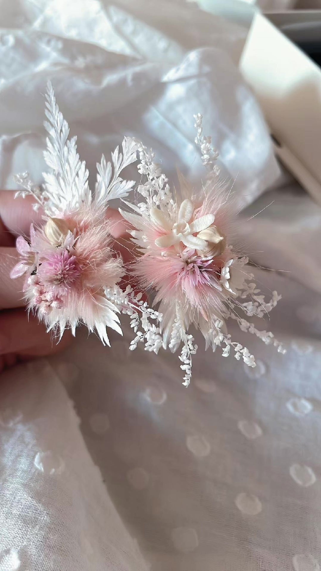 Pale Pink Preserved Flower Ring Pair