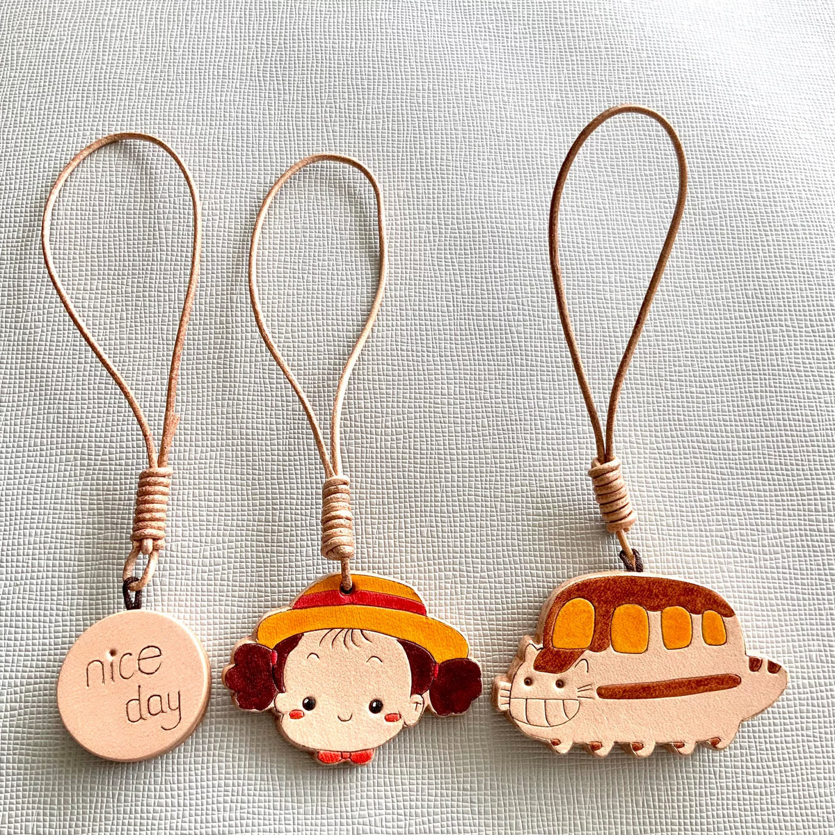 Hand Carved Cowhide Bus Charm Keychain