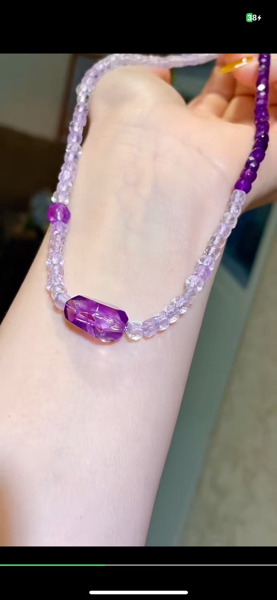 Purple Crystal Free-Form Pendant Necklace 43.5cm 16.6g
