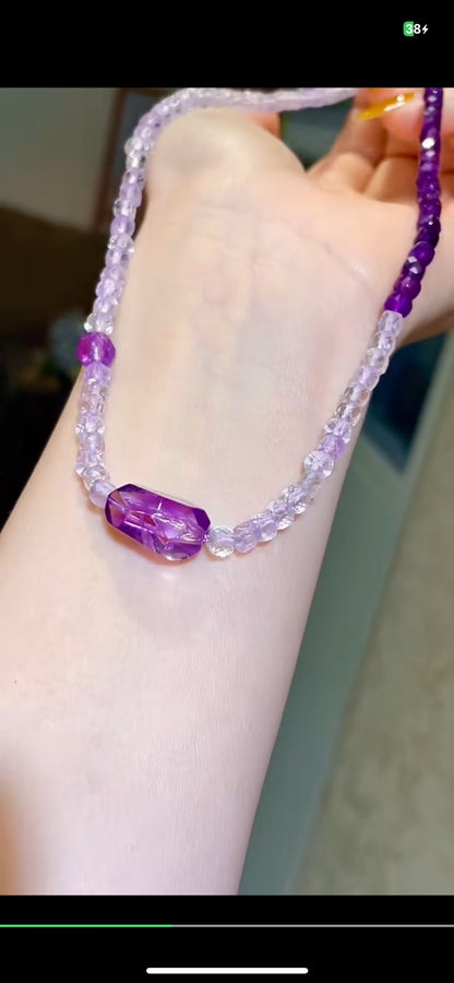 Purple Crystal Free-Form Pendant Necklace 43.5cm 16.6g