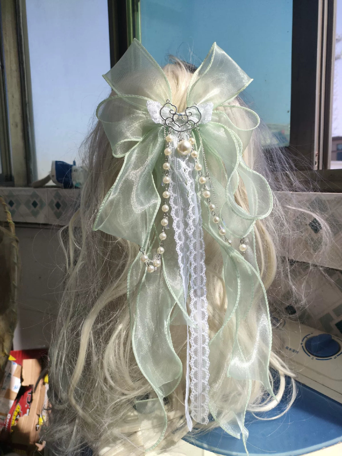 Prendedor de Cabelo com Laço de Organza Verde Claro
