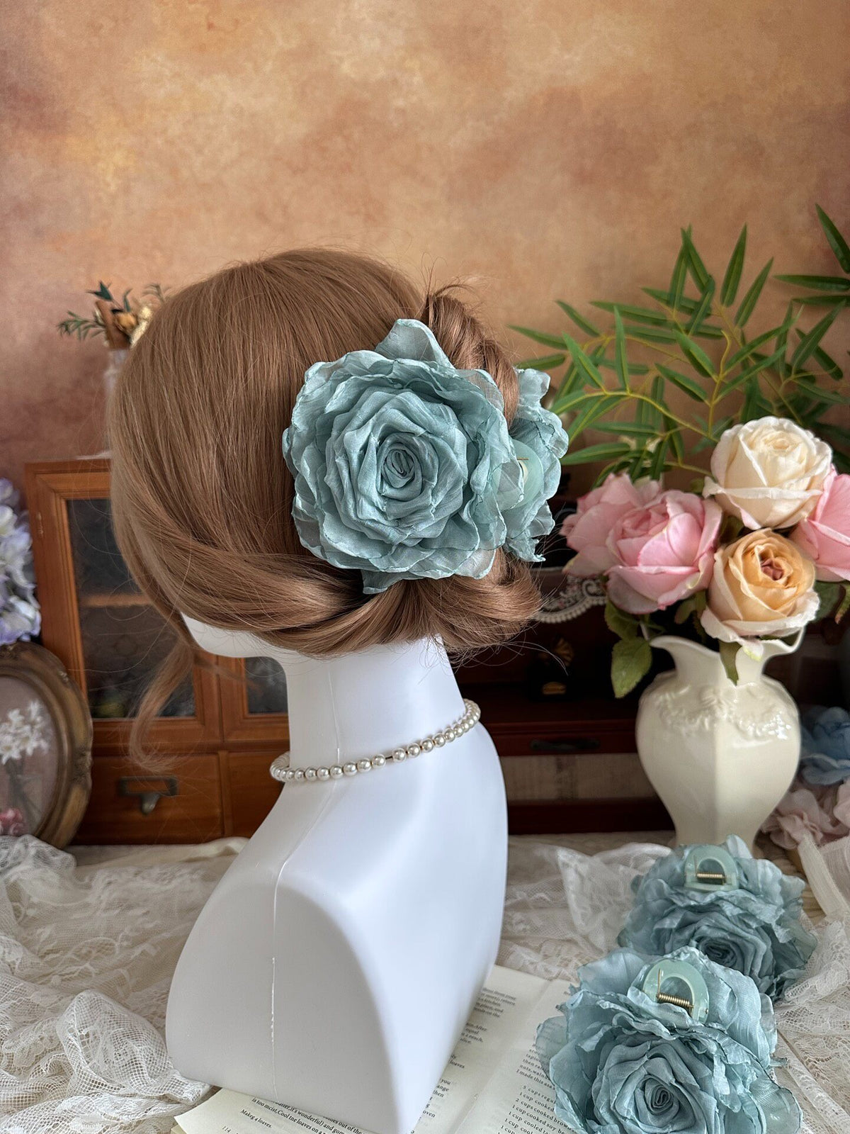 Handcrafted Fabric Rose Hair Claw Clip