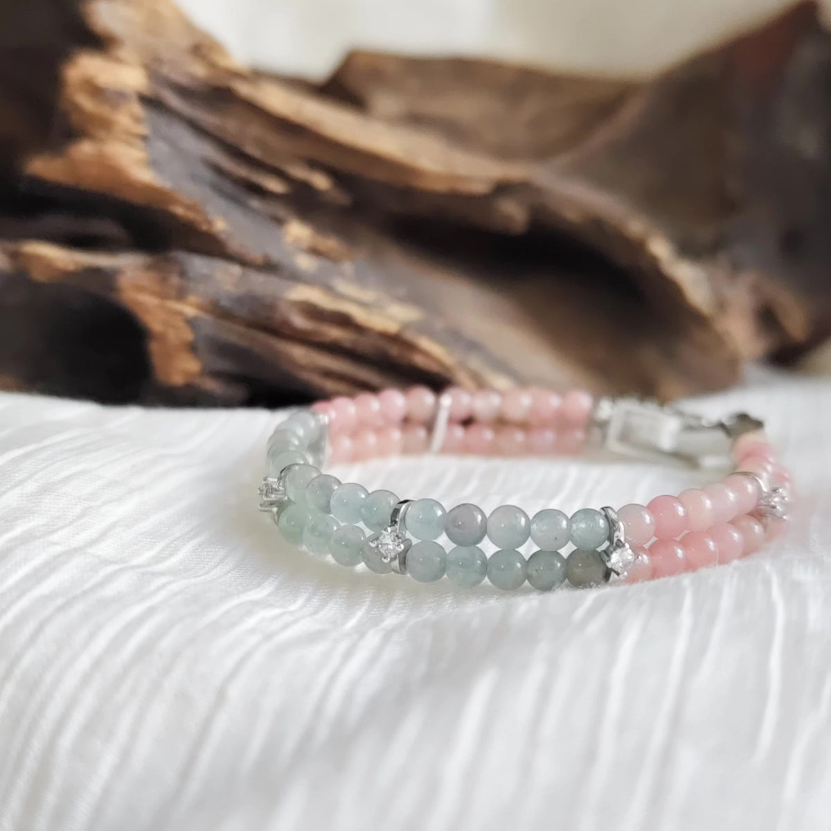 Pink Blue Tourmaline Double Row Bead Bracelet