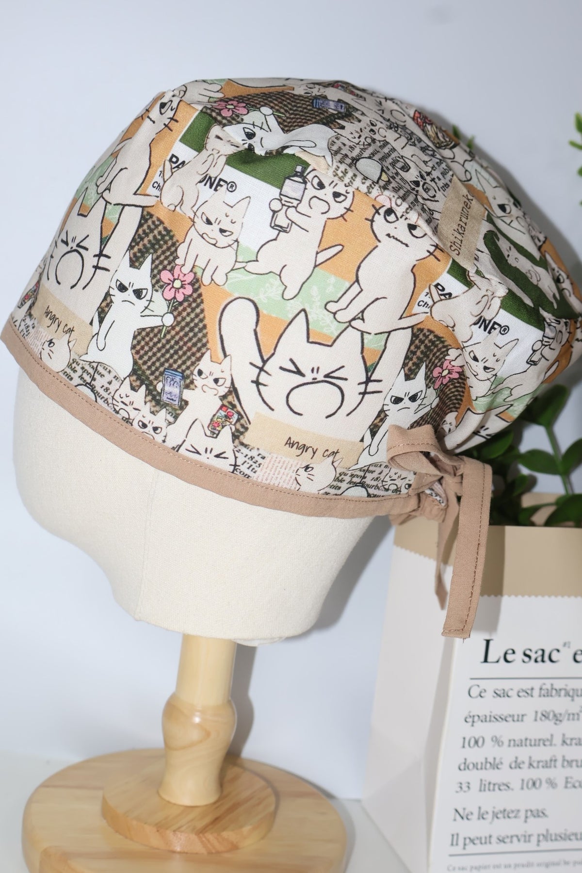 Cartoon Cat Print Cotton Surgical Cap