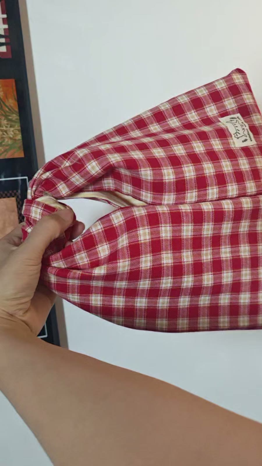 Red Gingham Cotton Knotted Handle Bag
