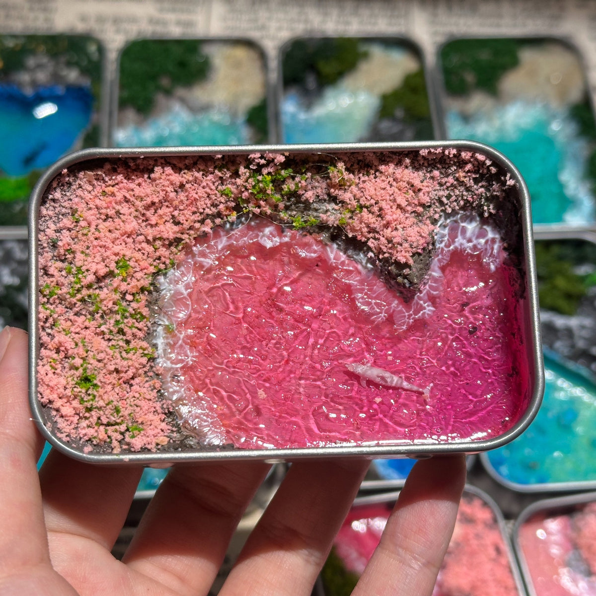 Handcrafted Pink Ocean Miniature Landscape Tin Box