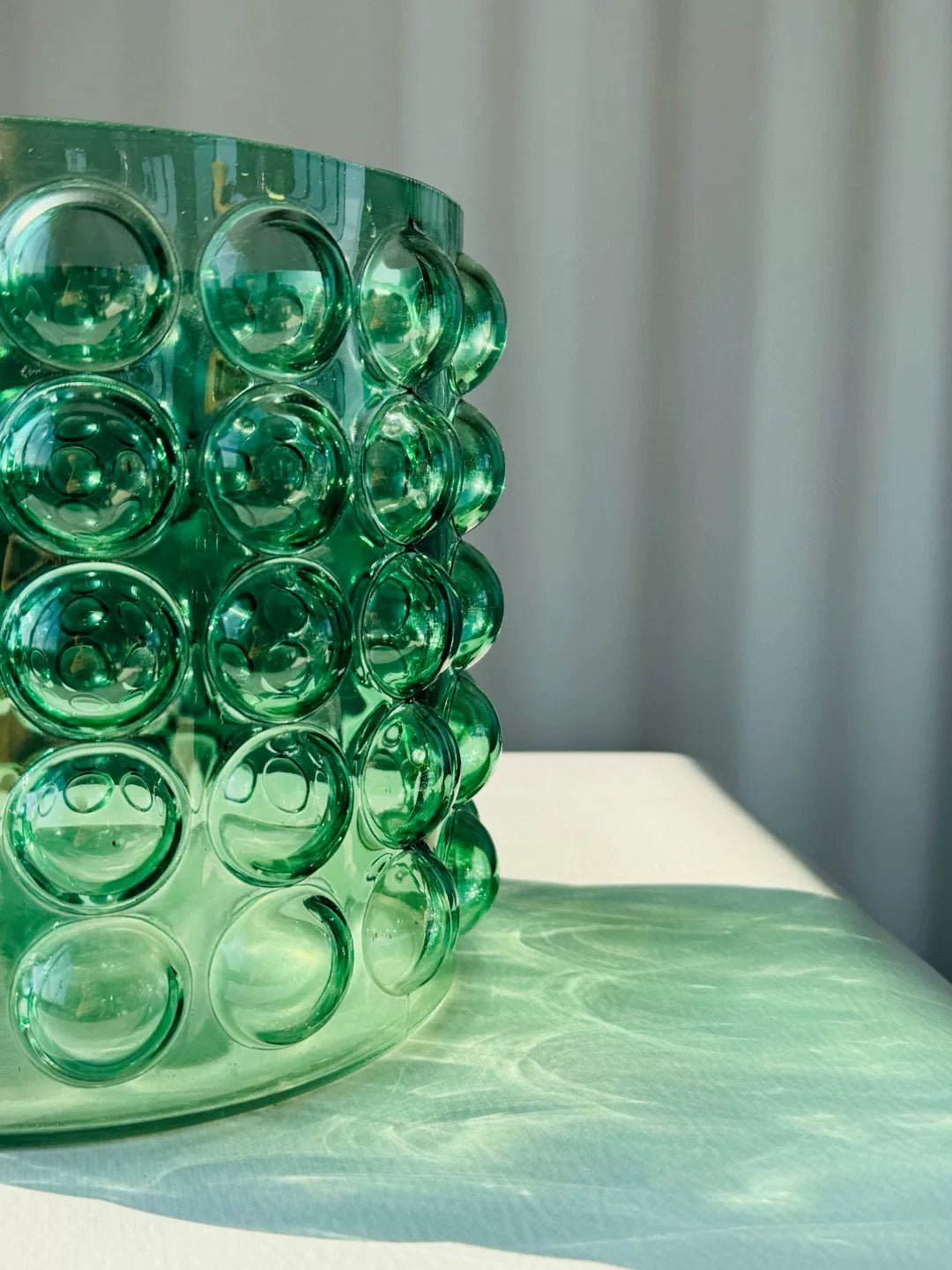 Green Glass Bubble Cylinder Vase