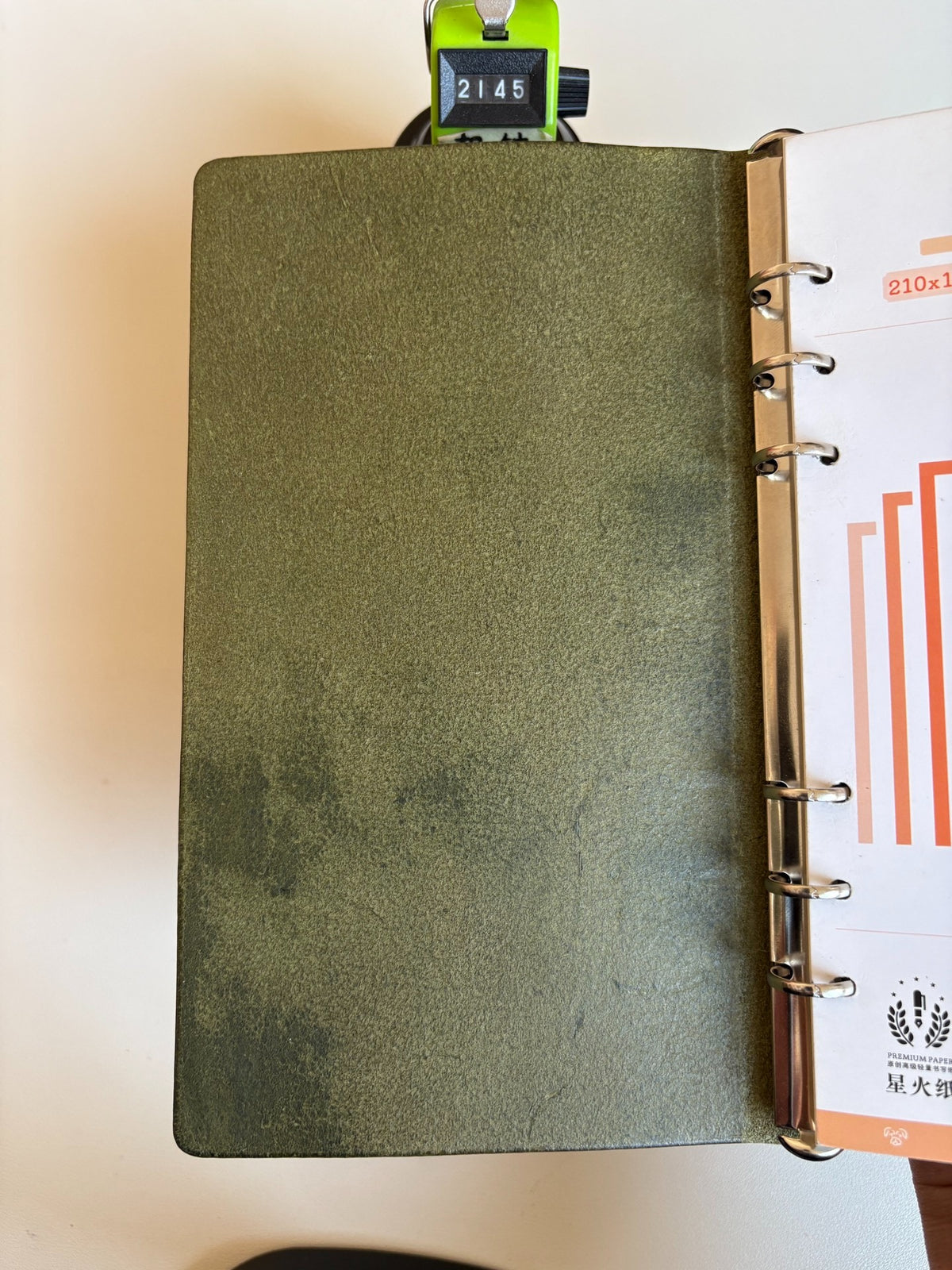 Handmade A5 Ring Binder Cover Olive Green