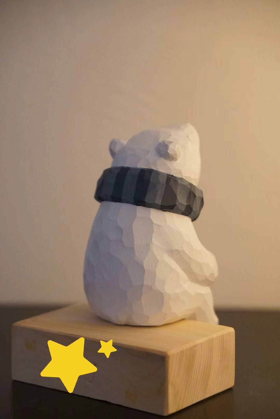 Handcrafted Linden Wood Polar Bear Persimmon Sculpture
