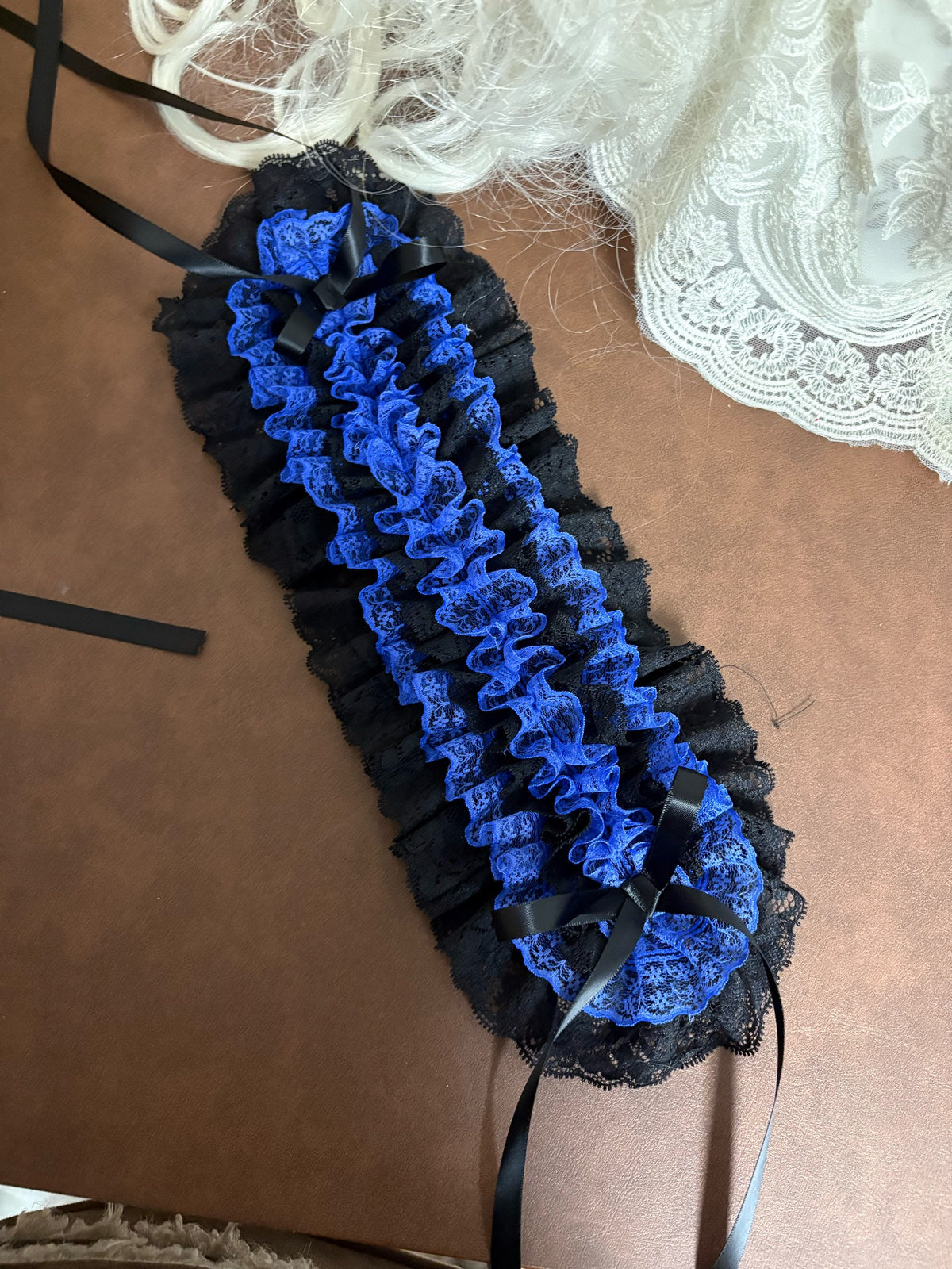 Black Blue Lace Ribbon Gothic Headpiece