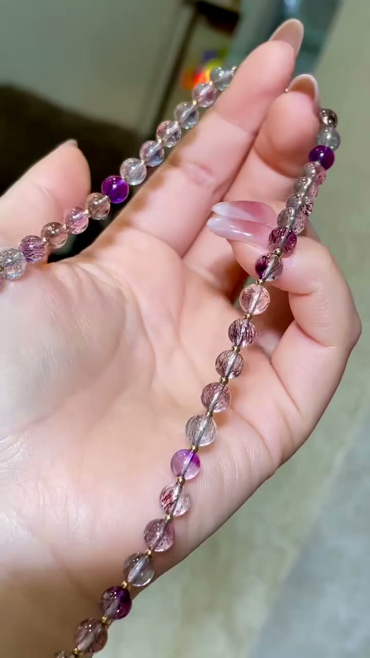 Purple Super Seven Beaded Necklace 9.3mm