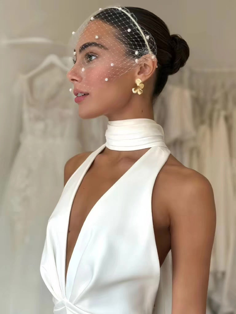 French Birdcage Veil Pearl Headpiece