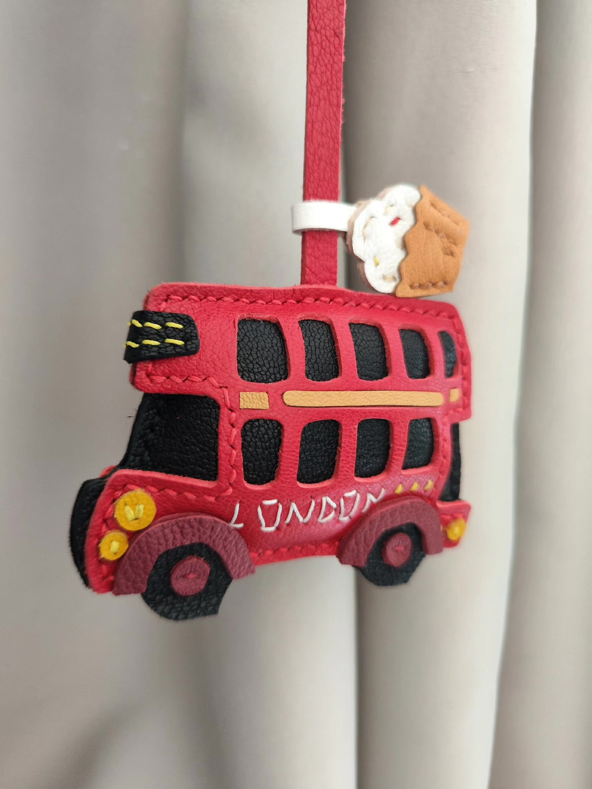 London Bus Leather Keychain Pendant