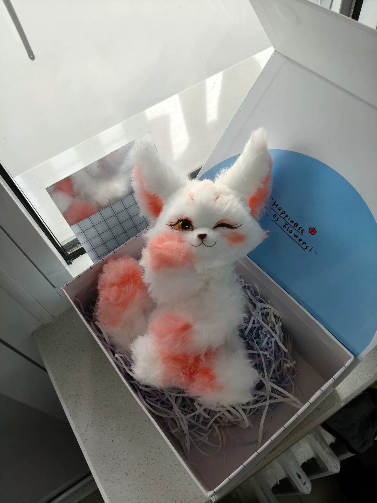 Handmade White Faux Fur Fantasy Creature Plush