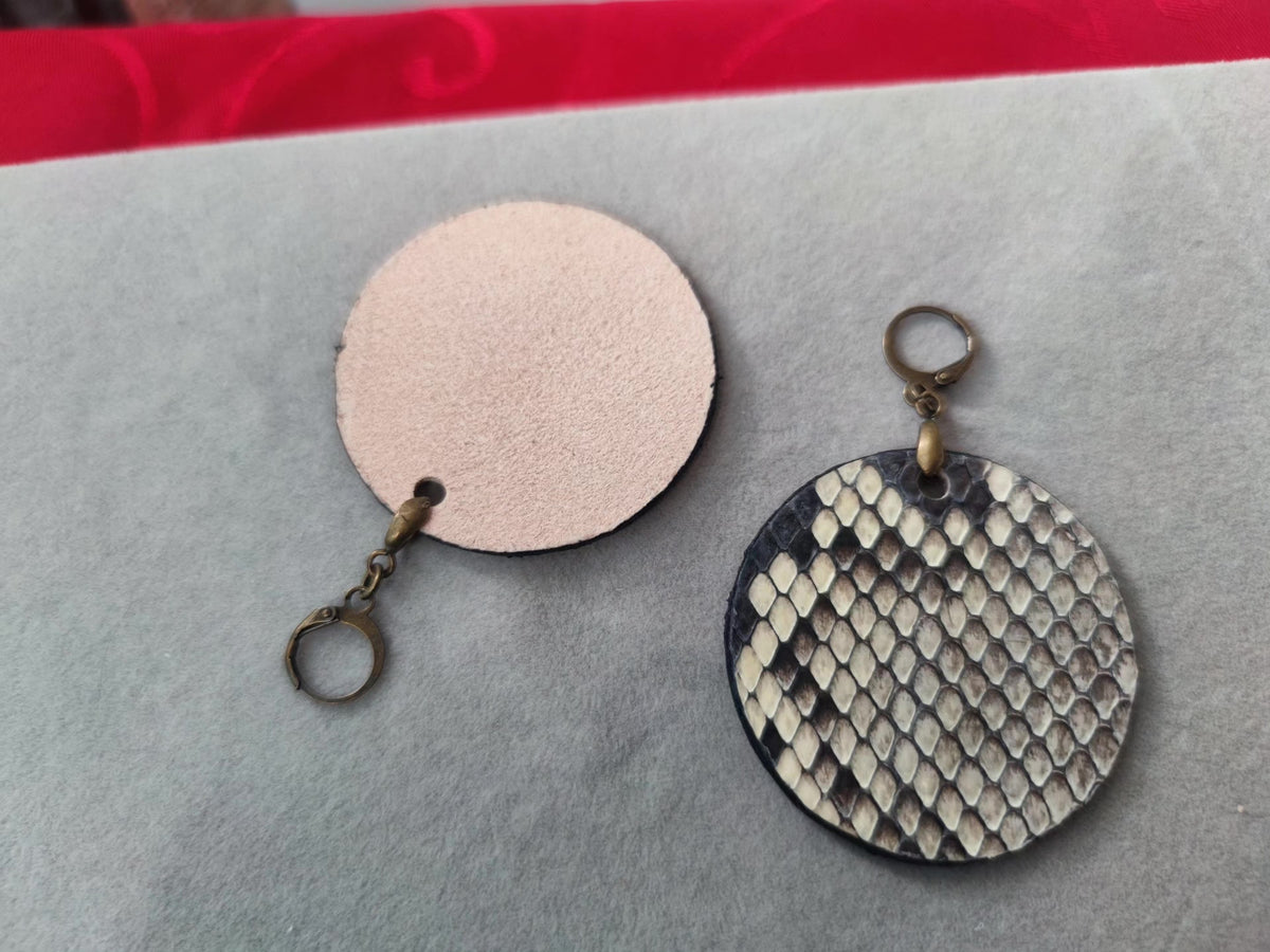 Oversized Snakeskin Disc Earrings Natural Scale