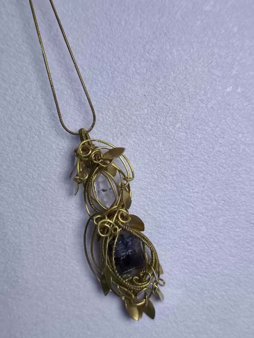Handmade Brass Wire Wrapped Crystal Pendant Necklace