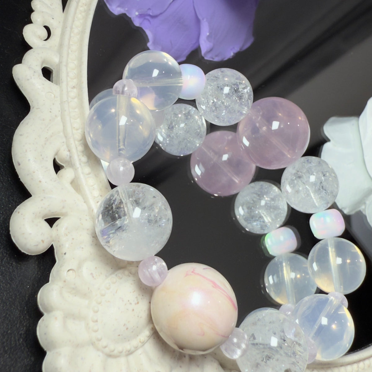 Translucent Rose Quartz Opal Beaded Bracelet