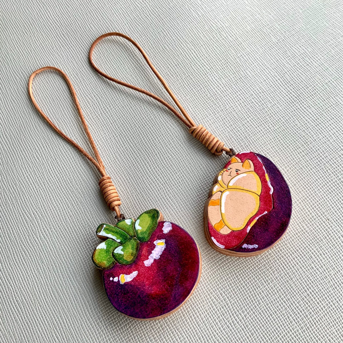 Mangosteen Leather Charm Keychain Bag Pendant