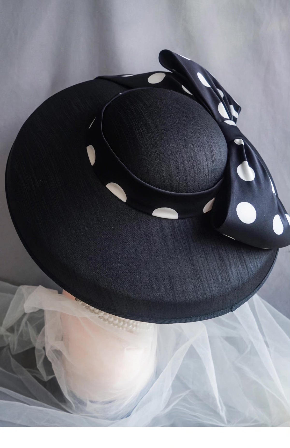 Polka Dot Bow Wide Brim Hat