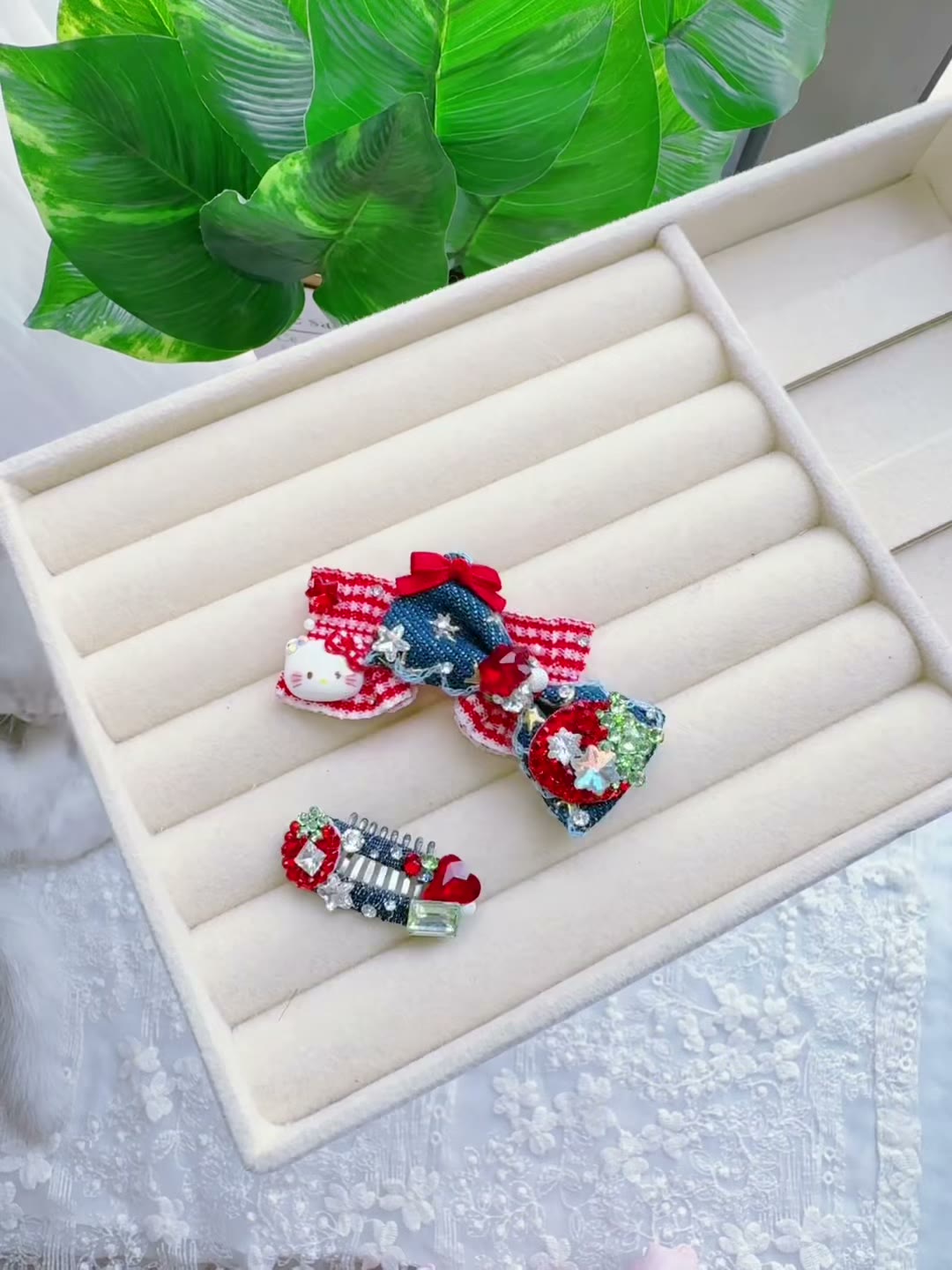 Denim Pet Hair Bow Clip Set