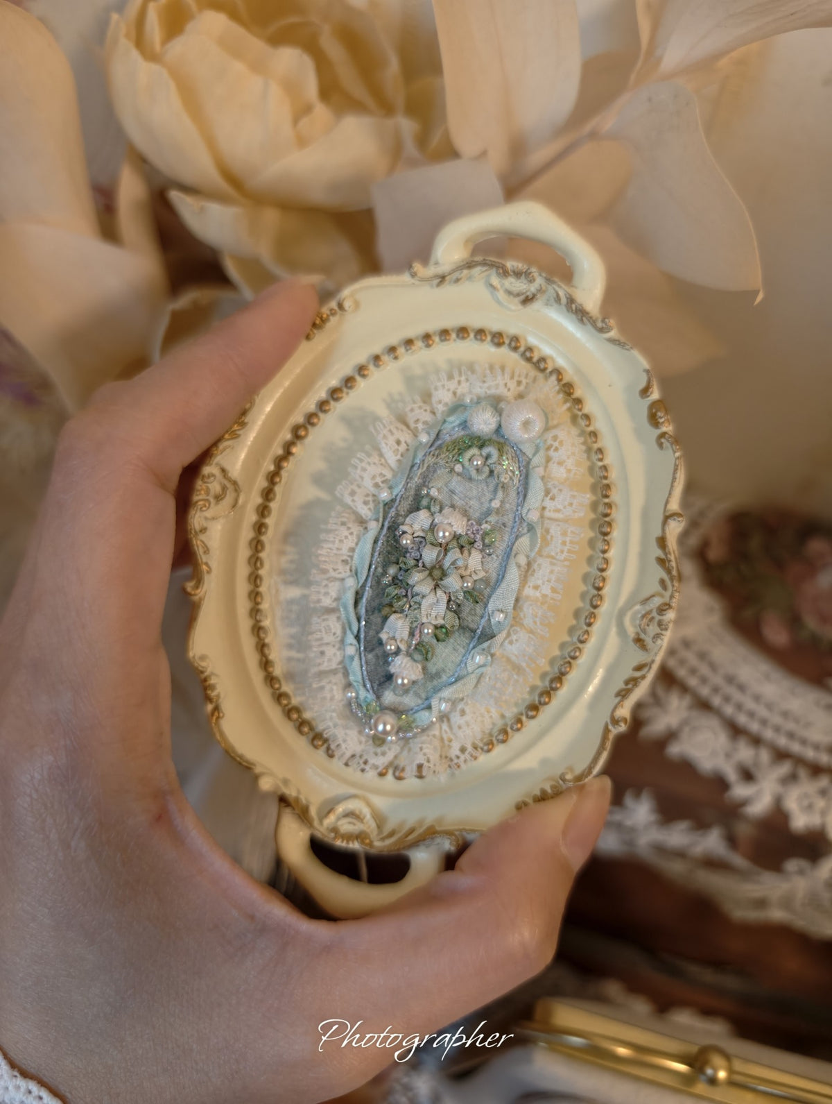 Embroidered French Retro Hair Clips Floral Pearl