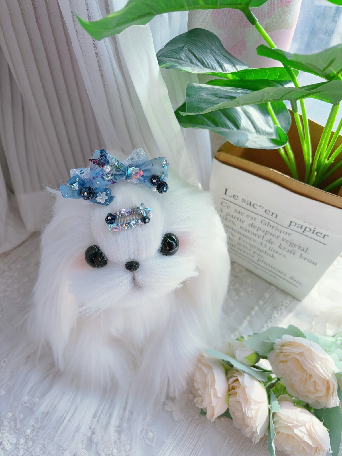 Pet Hair Clip Set Blue Butterfly Bow