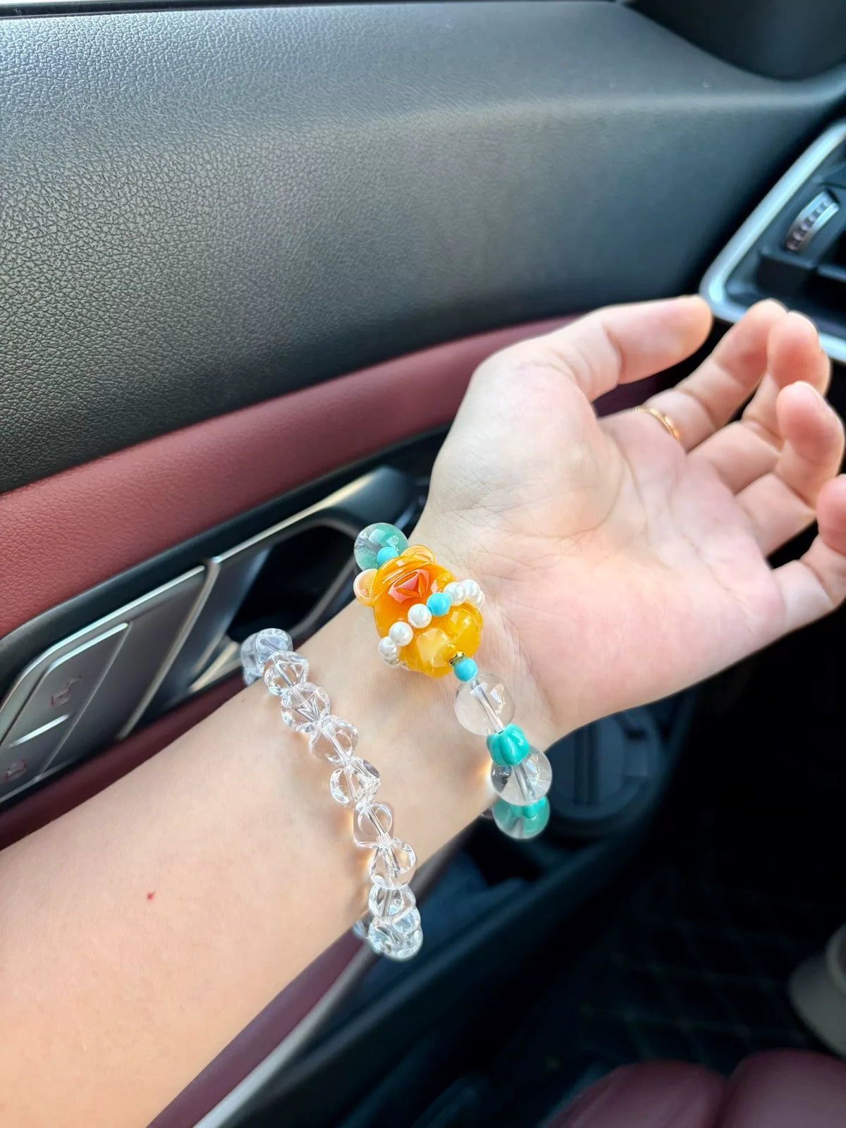 White Crystal Magnesite Bear Beaded Bracelet