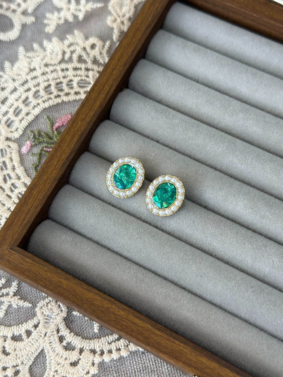 Emerald Shell Inlay Oval Earrings