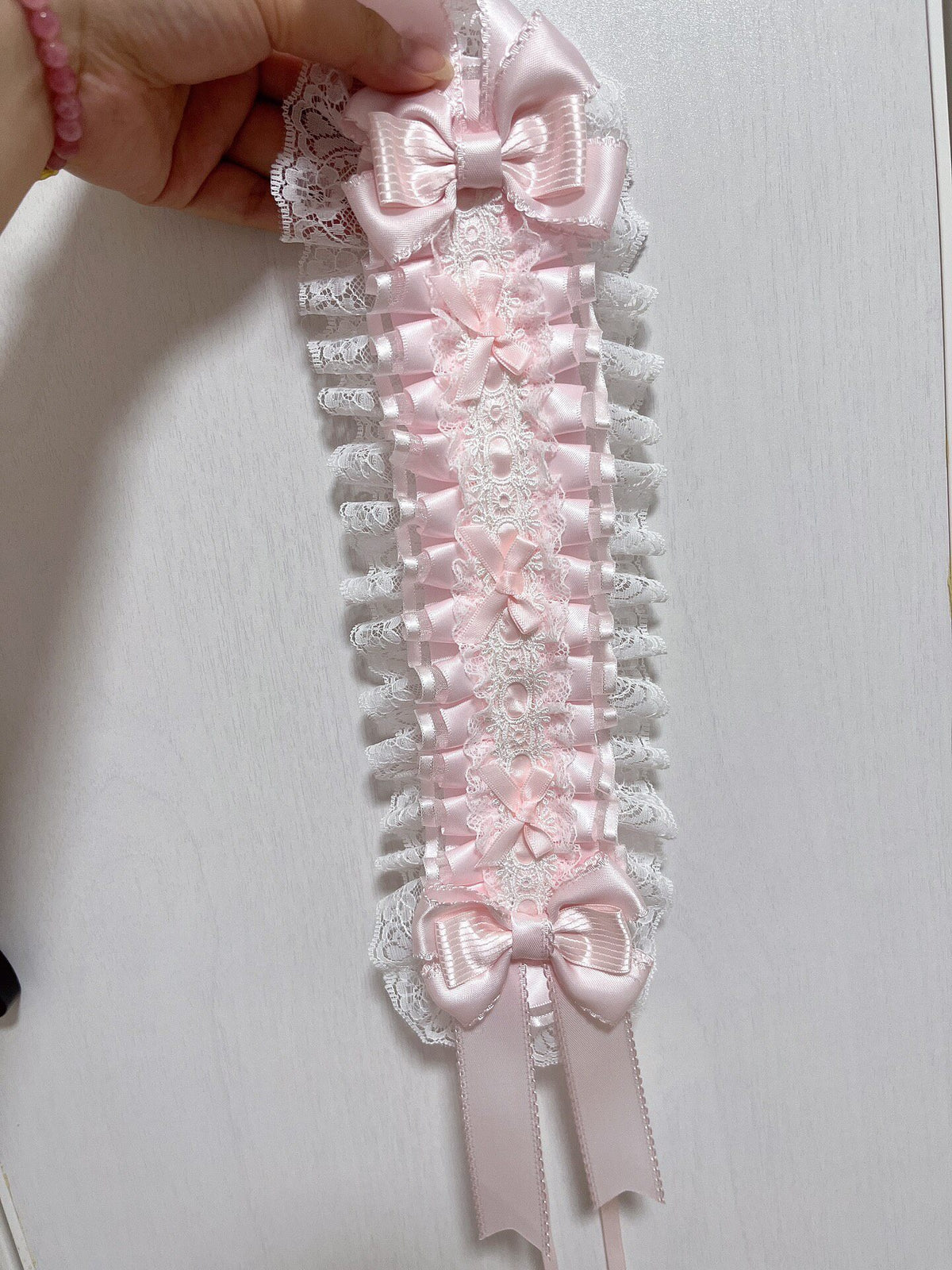Pink Lace Lolita Headband with Satin Bows