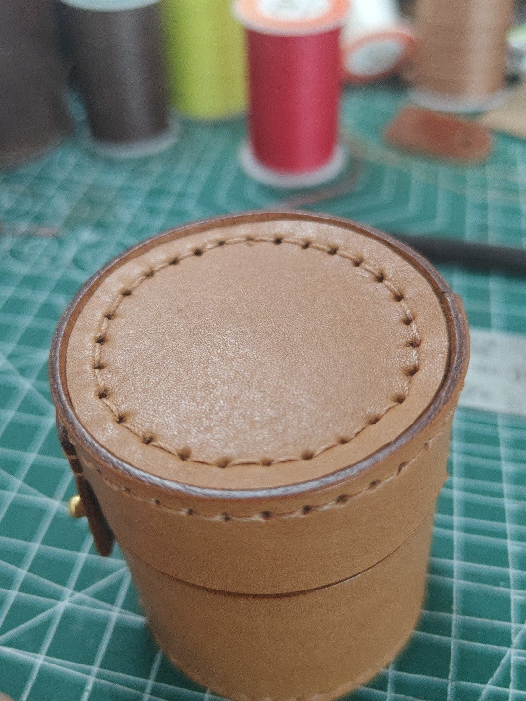 Handcrafted Leather Cylinder Storage Box