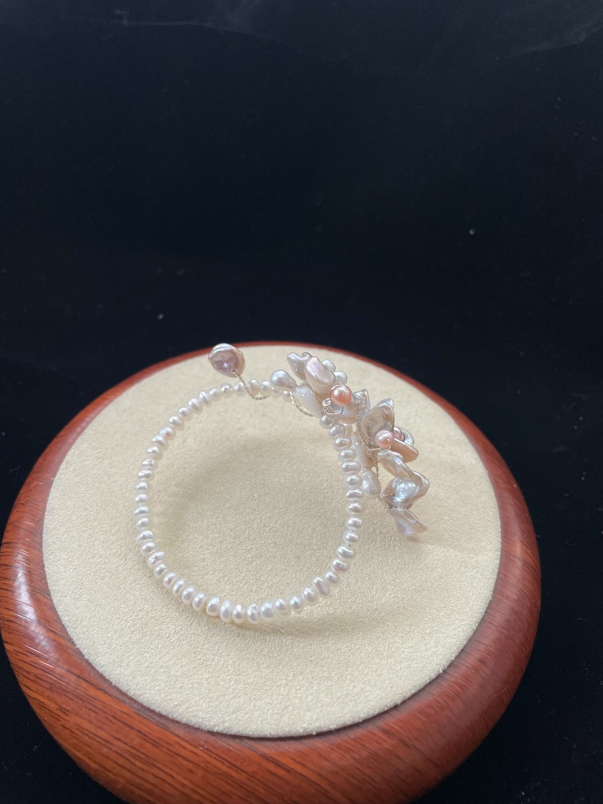 Natural Pearl Floral Open Cuff Bracelet
